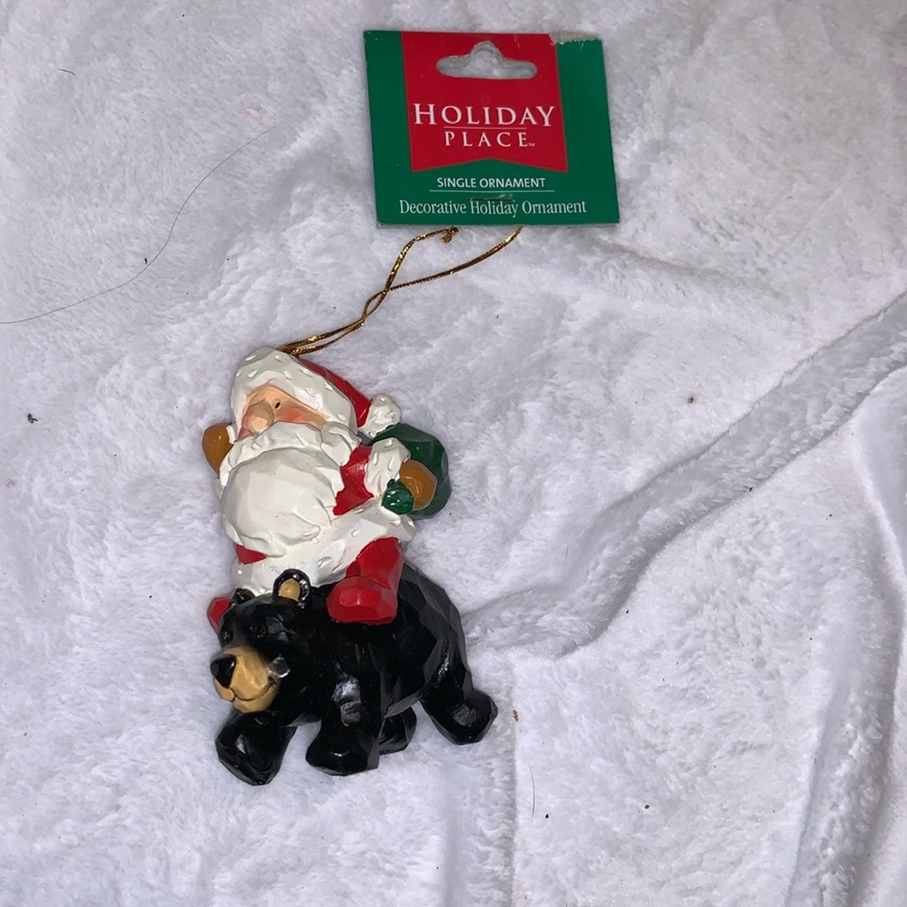 Holiday Place Santa riding Bear holiday Christmas tree ornament